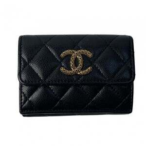 CHANEL Black Caviar Leather Logo Wallet